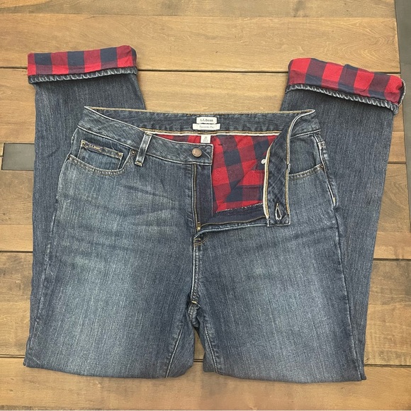 L.L. Bean Jeans Ll Bean Flannel Lined Denim Jeans Redblue Flannel